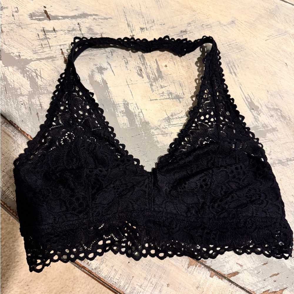 Aerie Black Lace Halter Bralette